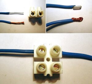 Использование для создания соединения медных и алюминиевых проводов кабельной колодки